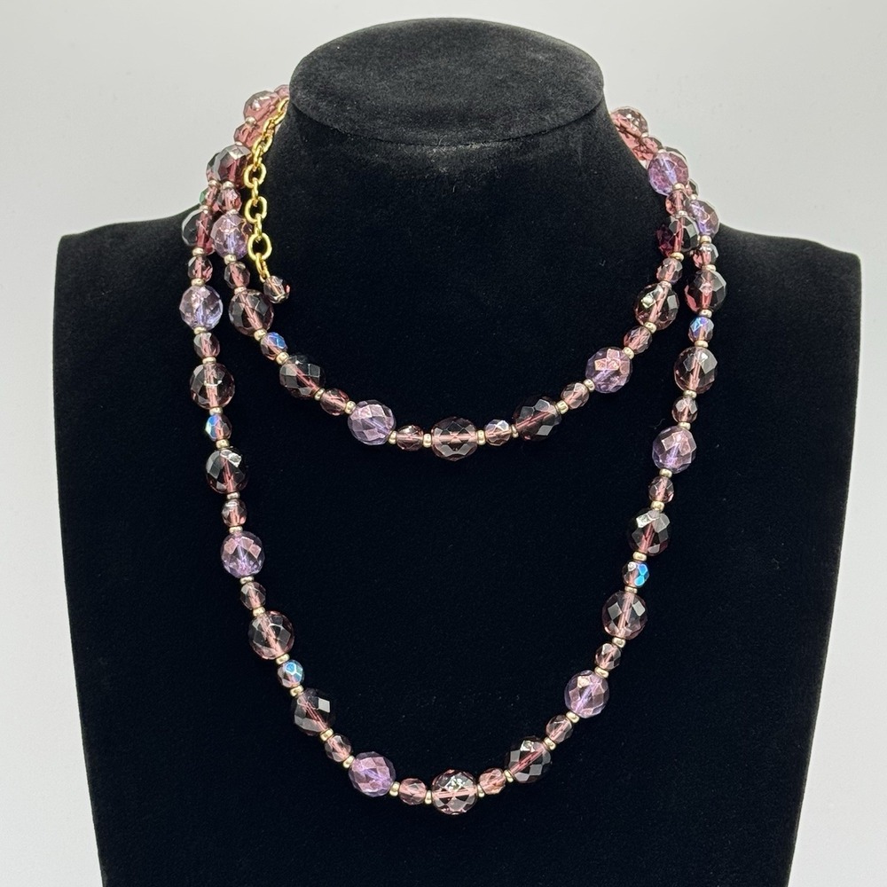 Joan Rivers‎ Double Strand Beaded Necklace 30" Purple Amethyst Glass Gold Tone